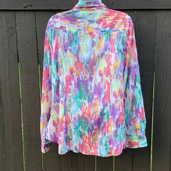 Lane Bryant cotton button down splash color blouse 14/16 - Picture 5 of 6